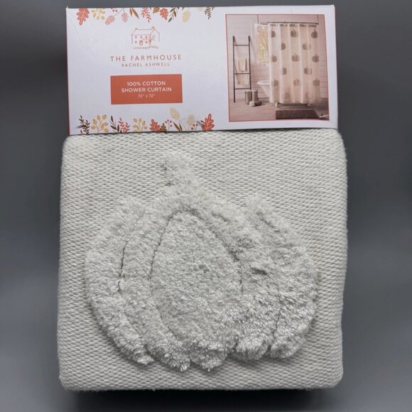 Rachel Ashwell Cream Tufted PUMPKIN Fabric Shower Curtain Fall Thanksgiving NEW - Picture 1 of 6